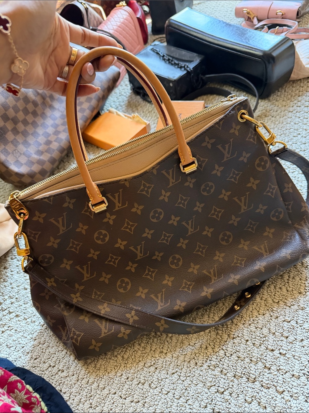 Louis Vuitton Monogram Canvas Satchel with Tan Handles